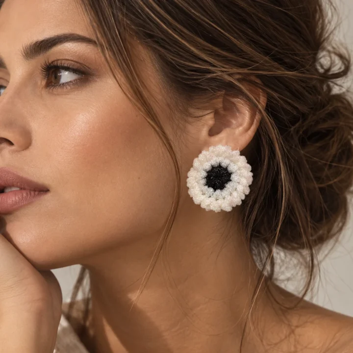 Chica con pendientes Gummie BN de BeMeknes