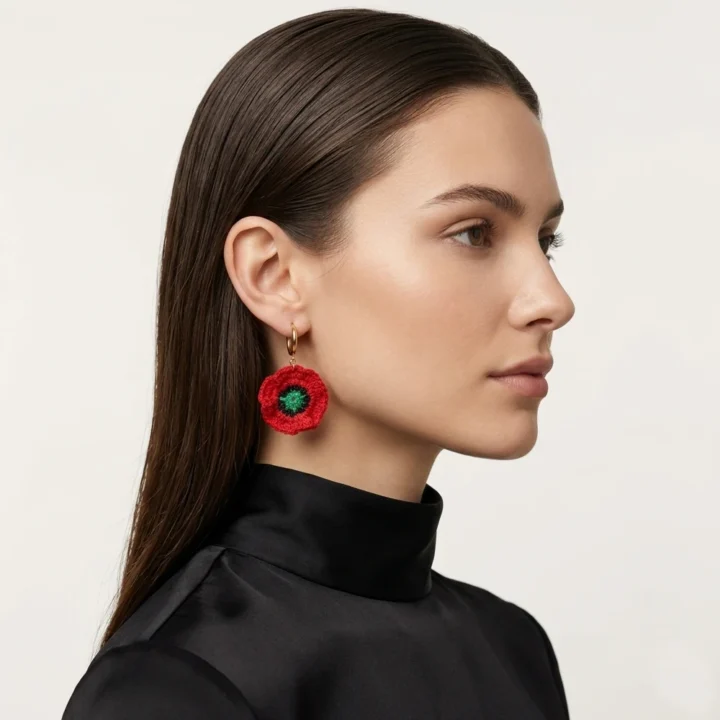 Pendientes Poppy de crochet artesanal de la colección Flores Efímeras de BeMeknes